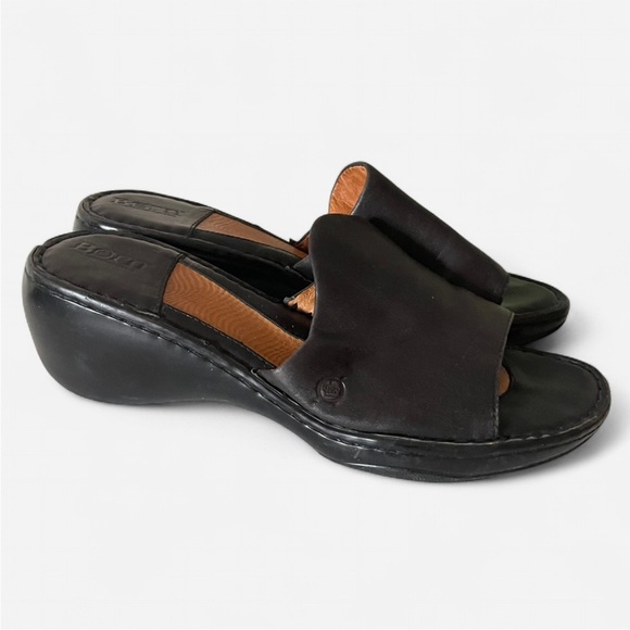 Born Concept Leather Wedge Slide Sandals in Black Size 10 - Picture 1 of 7